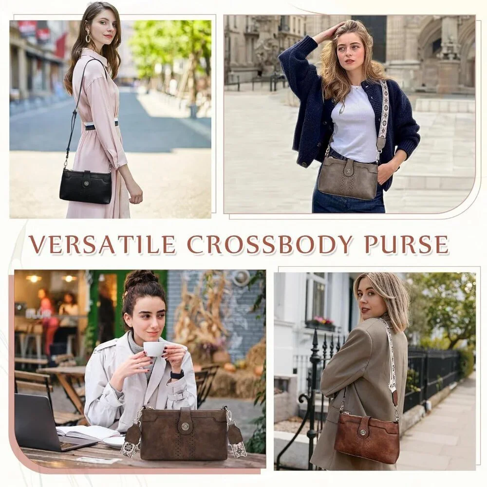 Women's Vegan Leather Crossbody Bag Small Vintage Shoulder Purse
